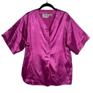 Vintage Esleep Pink Satin Short Sleeve Pajama Sleep Shirt Size Large